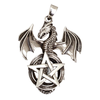 Drachen-Pentagramm mit plastischen Flügeln aus 925er Silber