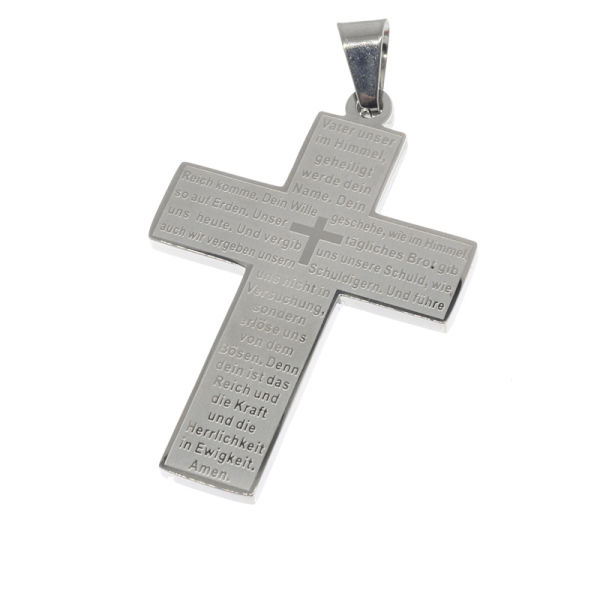 Edelstahlanhänger - Lateinisches-Kreuz mit Vater Unser Deutsch