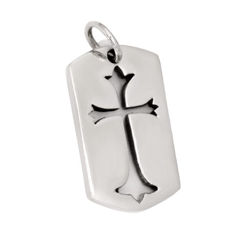 925 Sterling Silberanhänger - DogTag mit Lilienkreuz