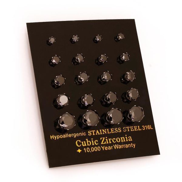 Stainless steel stud earrings with CZ in many variations