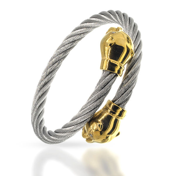 Edelstahlarmreif mit Raubtierkopf Armreif: Stahl -  Kopf: Golden