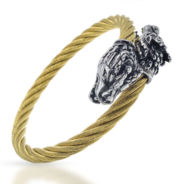 Stainless steel bangle with dragon heads Head Steel / Bracelet Gold