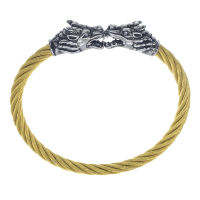 Stainless steel bangle with dragon heads Head Steel / Bracelet Gold