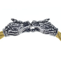 Stainless steel bangle with dragon heads Head Steel / Bracelet Gold