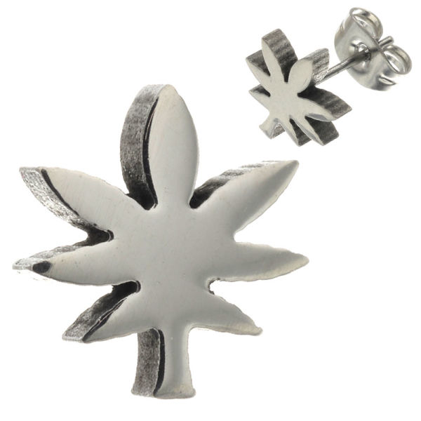 Edelstahlohrstecker - Hanfblatt, Stahl