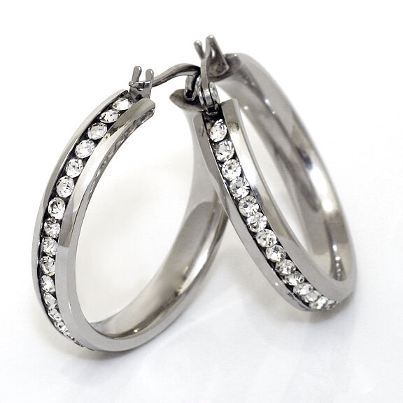 Stainless Steel Hoop Earrings with Zirconias 42 mm