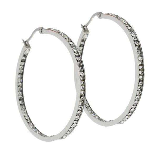 Stainless Steel Hoop Earrings with Zirconias 42 mm Steel