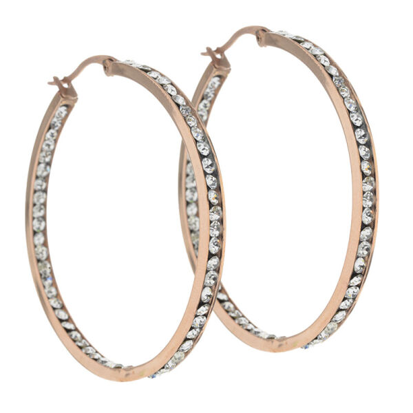 Stainless Steel Hoop Earrings with Zirconias 42 mm PVD-Rose gold
