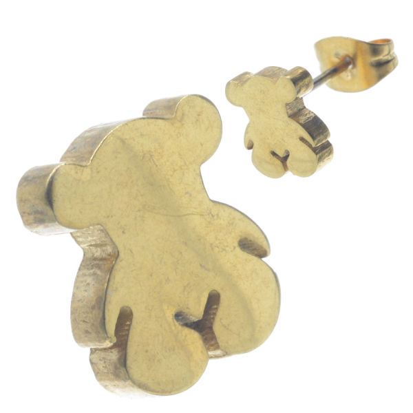 Stainless Steel Ear Studs - Teddy Bear PVD-Gold
