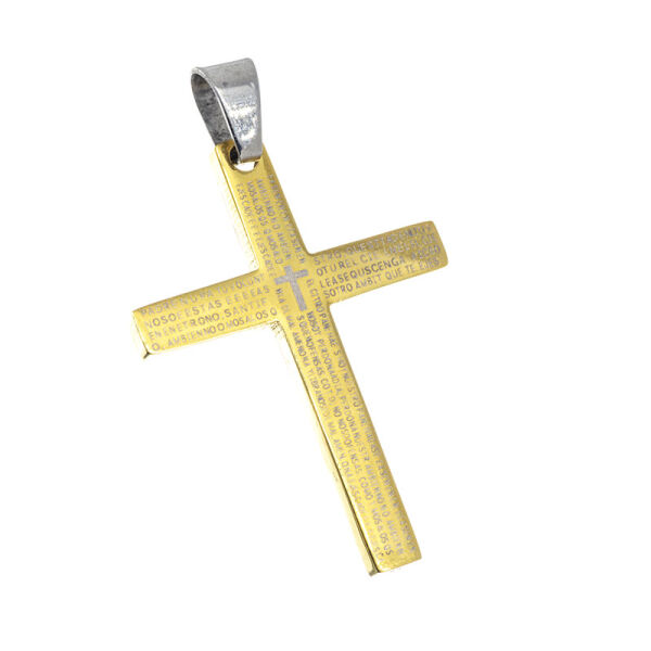 Edelstahlanhänger - Kreuz mit "Vater unser" portugiesisch PVD-Gold