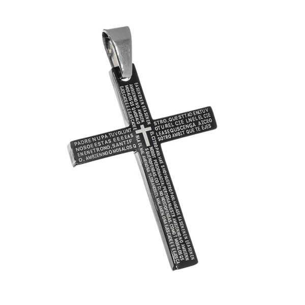 Edelstahlanhänger - Kreuz mit "Vater unser" portugiesisch Schwarz