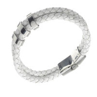 Lederarmband mit Edelstahlelementen - weiss