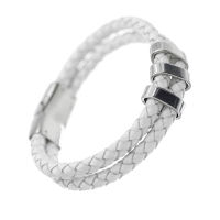 Lederarmband mit Edelstahlelementen - weiss