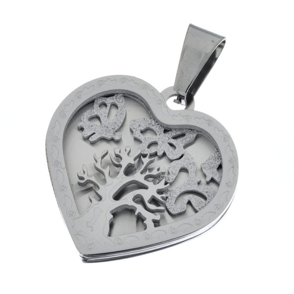 Stainless steel pendant - heart with tree steel