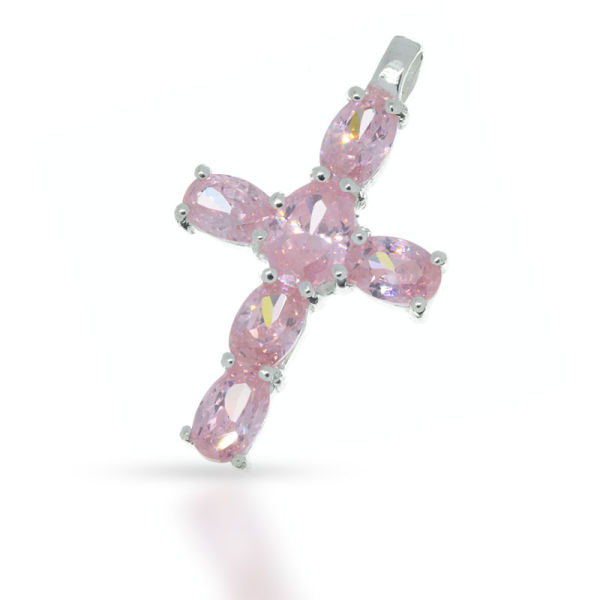 925 Sterling Silberanhänger - Kreuz mit Steinen Rosa "Ignacio"