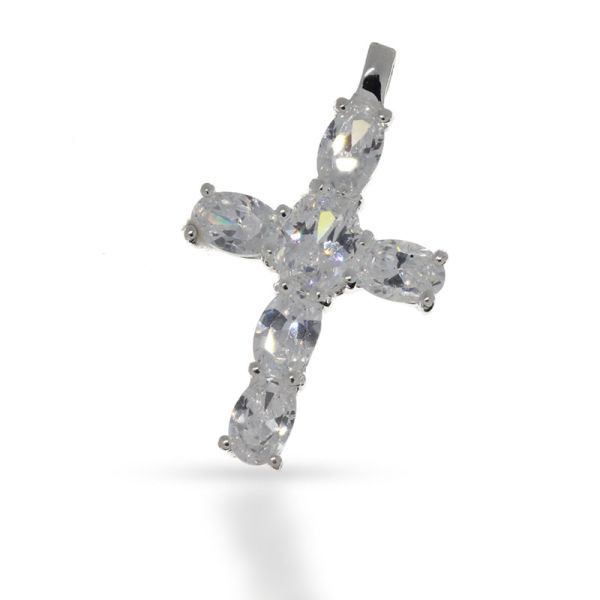 925 Sterling Silberanhänger - Kreuz mit Steinen Weiß "Ignacio"