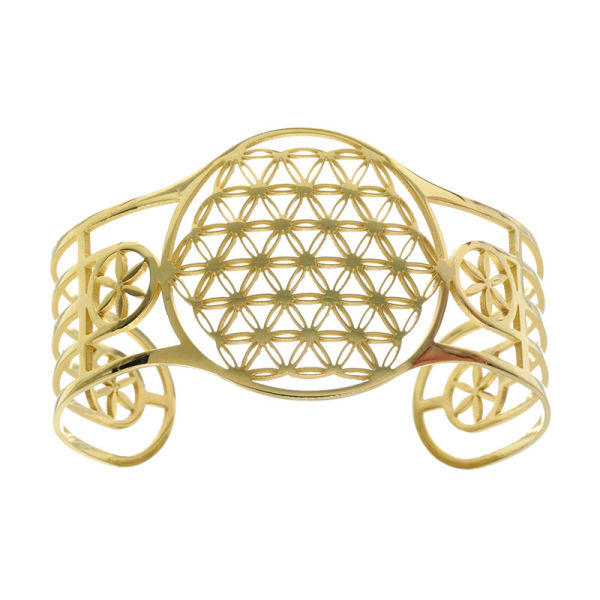 Stainless Steel Bangle - Flower of Life - PVD-Gold