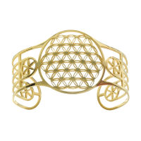 Stainless Steel Bangle - Flower of Life - PVD-Gold
