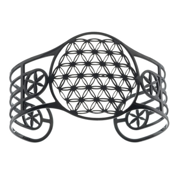 Stainless Steel Bangle - Flower of Life - PVD-Black