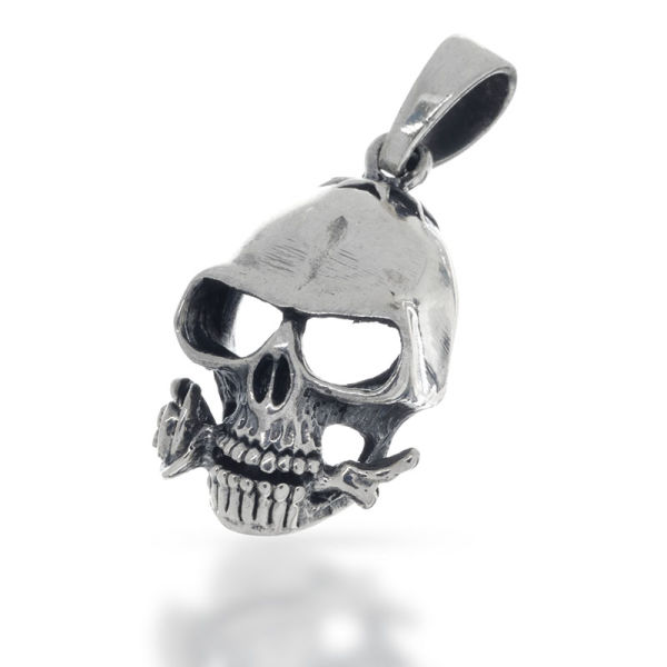 925 Sterling Silberanhänger - Totenkopf mit Rose