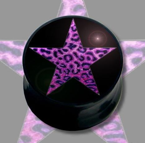 Tunnel Picture-Plug 6-16 mm - Stern Pink Leopard in schwarz 12 mm