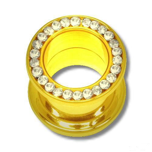 Tunnel Picture-Plug 6-16 mm - Steinchen weiß in gold 12 mm