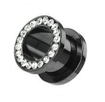 Tunnel Picture-Plug 6-16 mm - Steinchen weiß in schwarz 16 mm