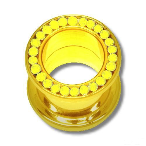 Tunnel Picture-Plug 6-16 mm - Steinchen gelb in gold 6 mm