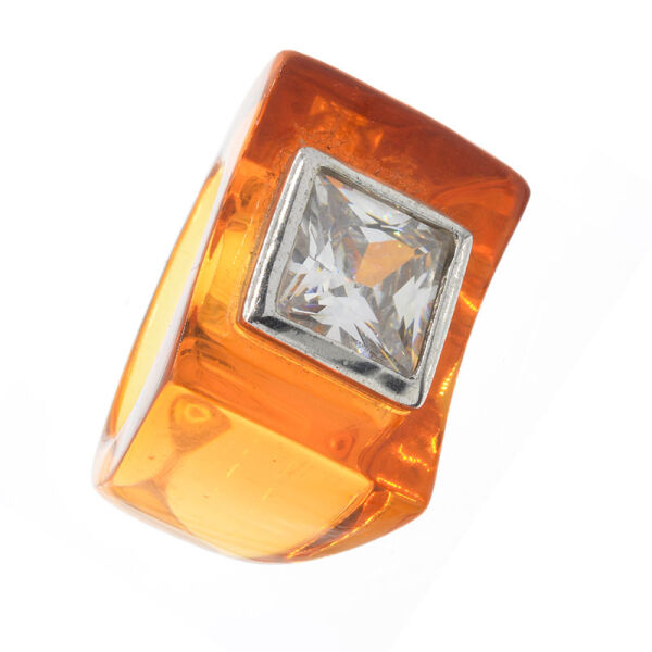 Acrylring mit 925 Sterling Silber und Zirkonia Orange 56 (17,8 Ø) 7,6 US