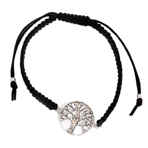 Armband aus Stoff - Größenverstellbar - mit 925er Silberanhänger Lebensbaum