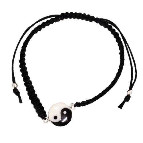Armband aus Stoff - Größenverstellbar - mit 925er Silberanhänger Yin und Yang
