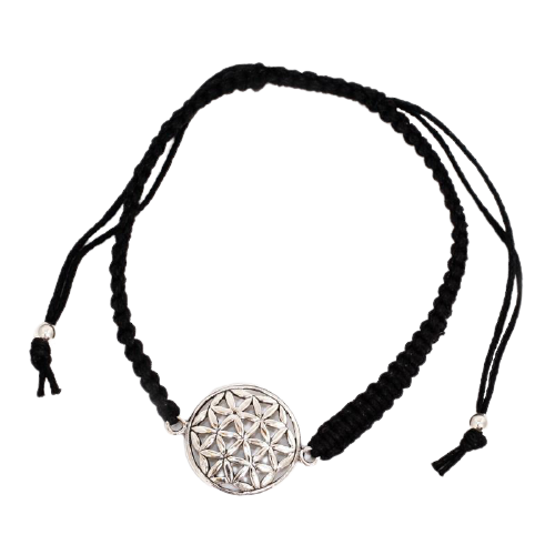 Armband aus Stoff - Größenverstellbar - mit 925er Silberanhänger Blume des Lebens