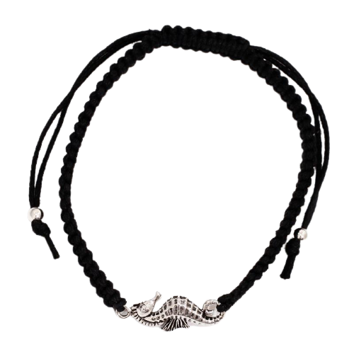 Armband aus Stoff - Größenverstellbar - mit 925er Silberanhänger Seepferdchen