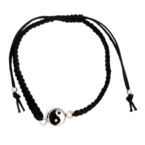Armband aus Stoff - Größenverstellbar - mit 925er Silberanhänger Yin und Yang