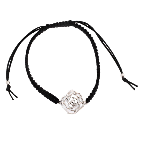 Armband aus Stoff - Größenverstellbar - mit 925er Silberanhänger Blume