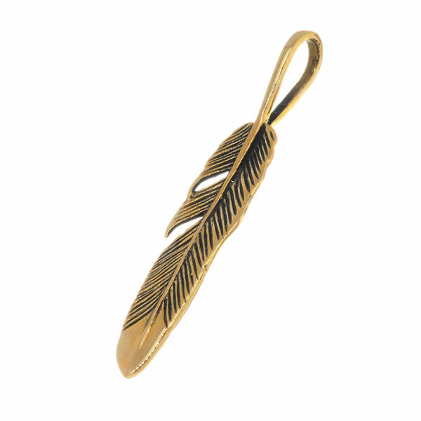 Bronze Pendant – Slim Feather with Long Loop Bail