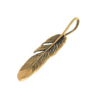 Bronze Pendant – Slim Feather with Long Loop Bail