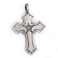 Zinnanhänger Kreuz mit Pentagramm