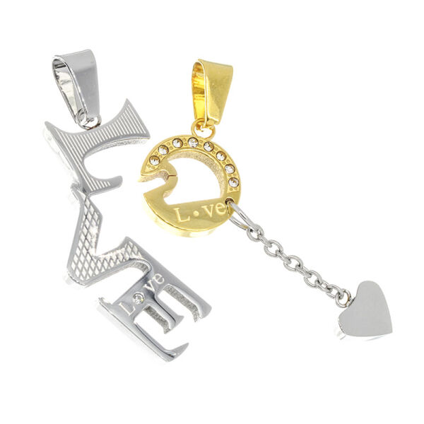 Edelstahlanhänger - "Love" Stahl/PVD-Gold