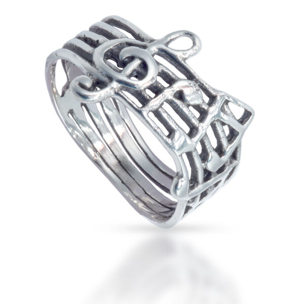 925 Sterling Silberring - Notenschlüssel mit Noten 60 (19,1 Ø) 9,1 US