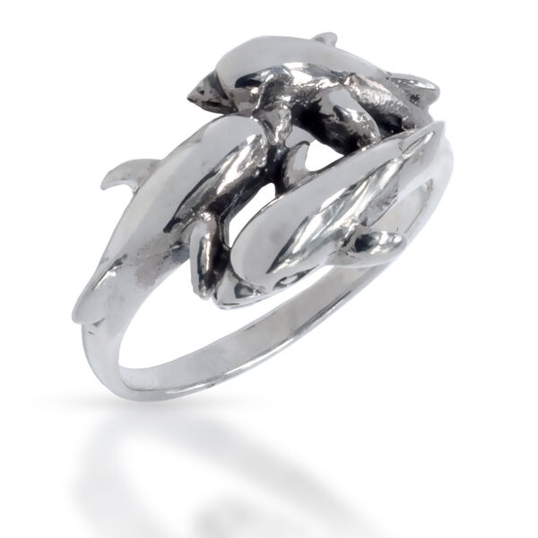 925 Sterling Silberring - Drei Delphine 52 (16,6 Ø) 06 US
