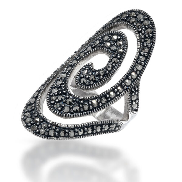 925 Sterling Silberring - "Markasit Spirale"