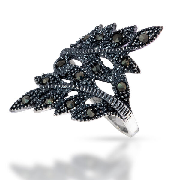 925 Sterling Silberring - Markasit Blätterranke