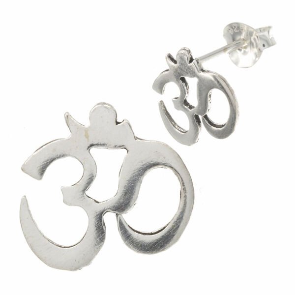 Silver ear studs Om