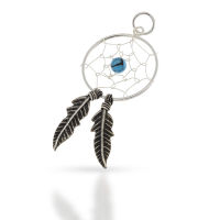 925 Sterling Silver Pendant - Dream Catcher with Blue...