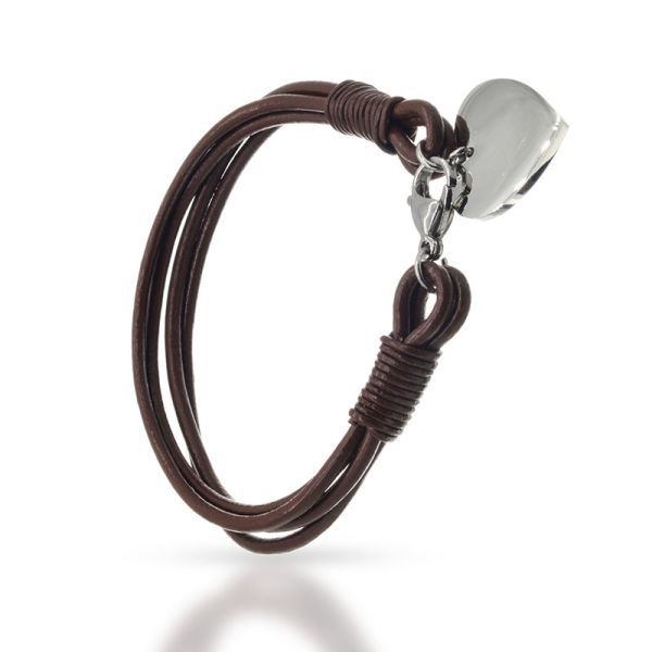 Lederarmband 19cm mit Edelstahlverschluss und Gravur-Herz Dunkelbraun