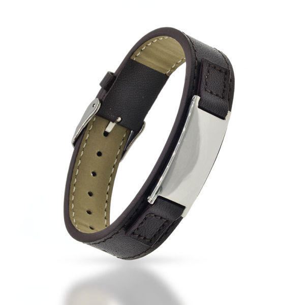 Lederarmband mit Gravurplatte aus Edelstahl Braun