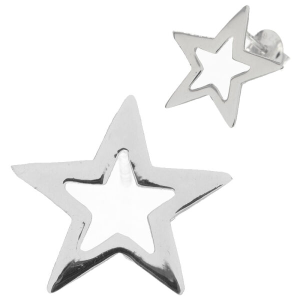 925 Sterling Silver Stud Earrings – Flat Star Frames with Broad Outlines