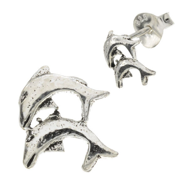 Silver Stud Earrings - Dolphins