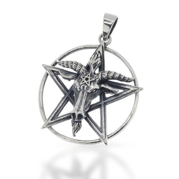 Baphomet-Anhänger mit Ziegenkopf im Pentagramm aus 925er Silber